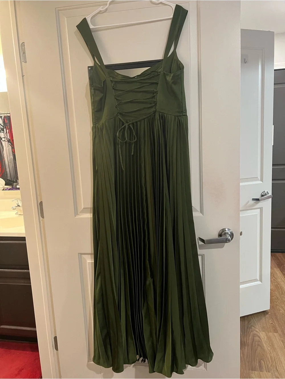 Azazie Atelier ‘Avenelle’ Corset Pleated Dress in Olive